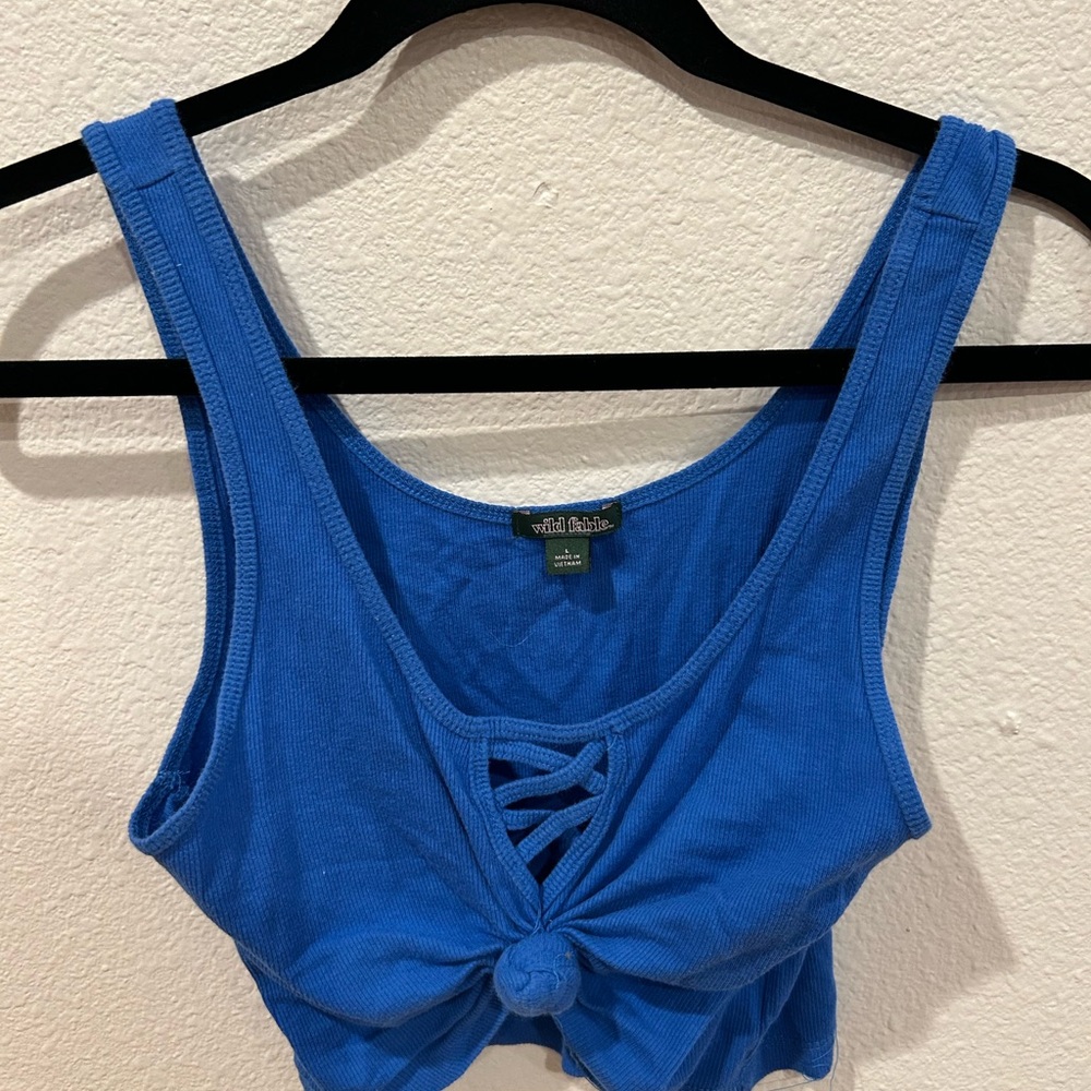 Wild Fable Blue Crop Tie Front Tank Top